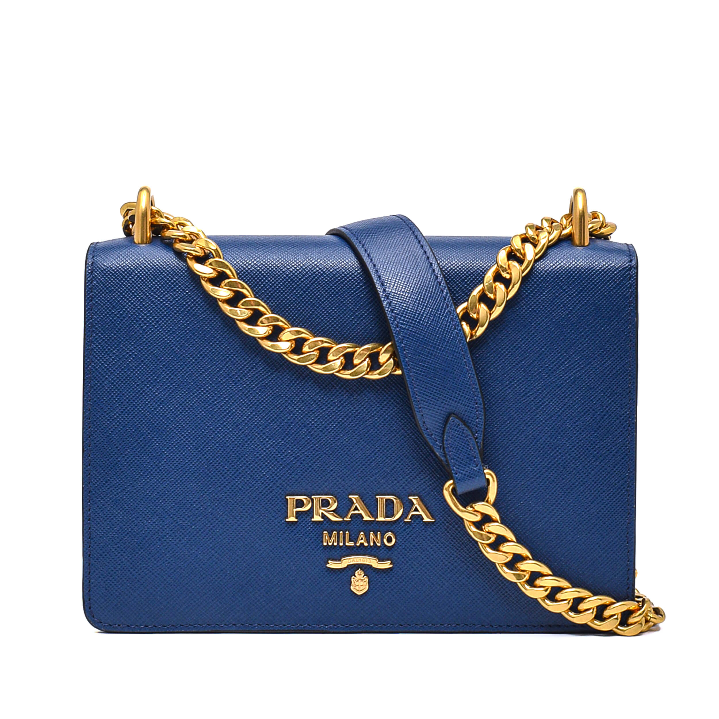 Prada - Navy Blue Saffiano Leather Chain Flap Shoulder Bag